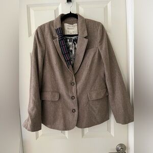Anthropologie Cartonnier Brown wool blazer tweed jacket Striped Ribbon Lapel 12